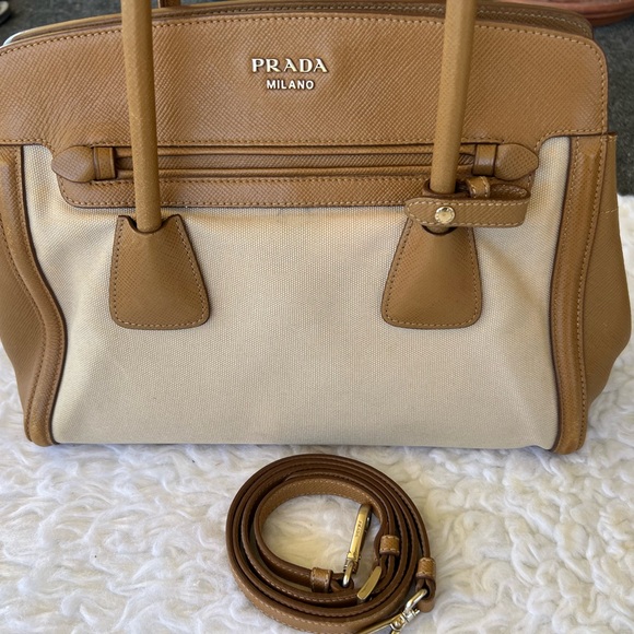 Prada Cuir Frame Convertible Tote Canvas And Saffiano Leather Bag - Picture 4 of 14